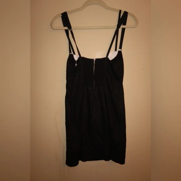 Reformation Lovella black and white linen mini dress with ruffled bust